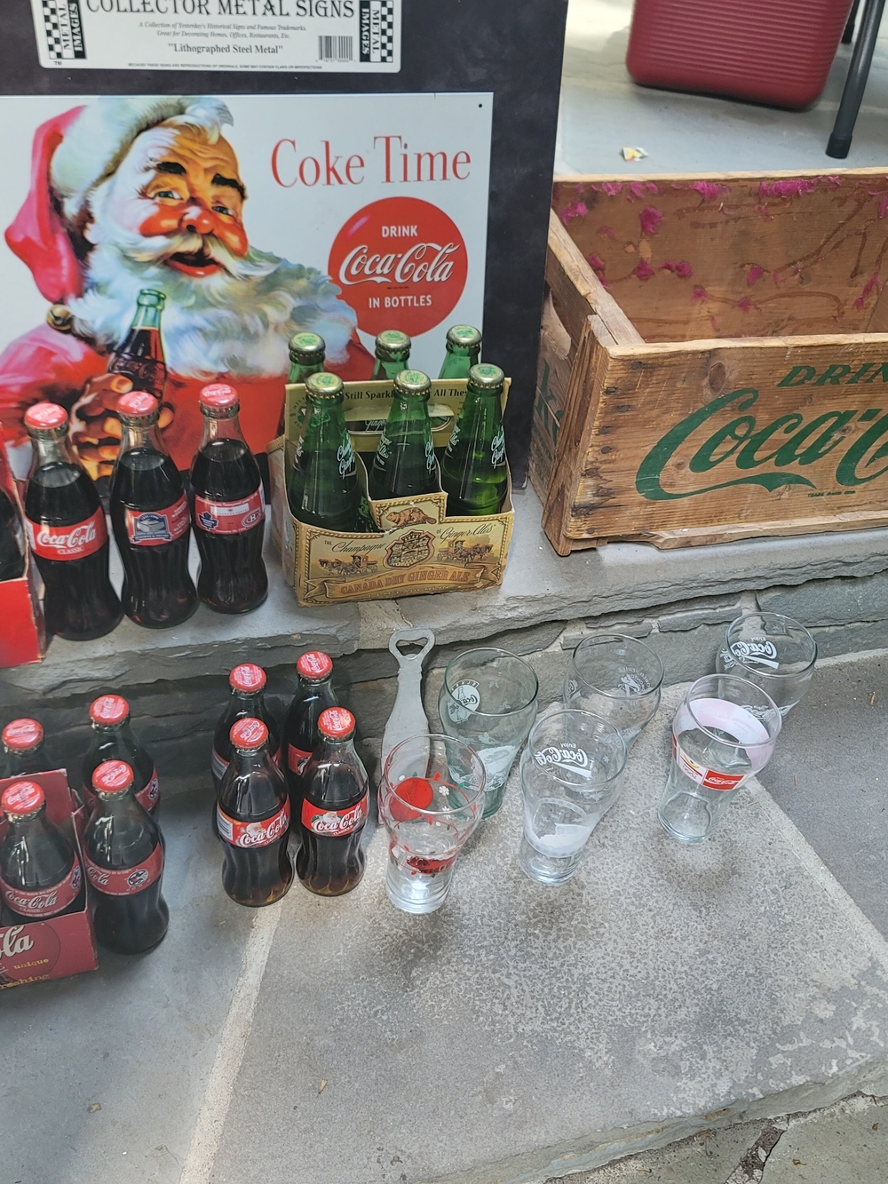 Coca-Cola Collector Lot – Vintage Crate, Commemorative Bottles, Glasses & Sign